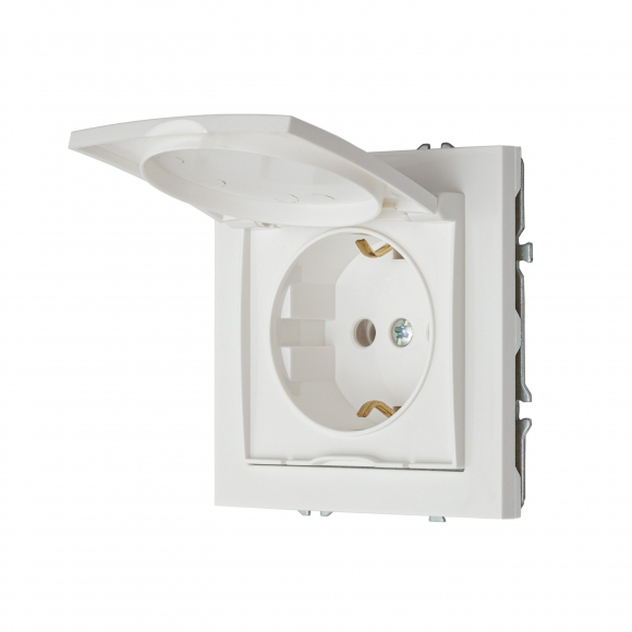 Розетка с заземлением и крышкой, 16 А, 250 В (белый глянцевый) MI5-1401