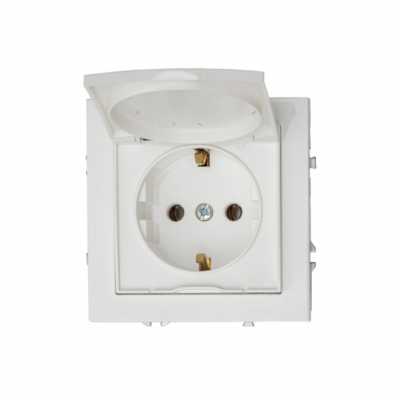 Розетка с заземлением и крышкой, 16 А, 250 В (белый глянцевый) MI5-1401
