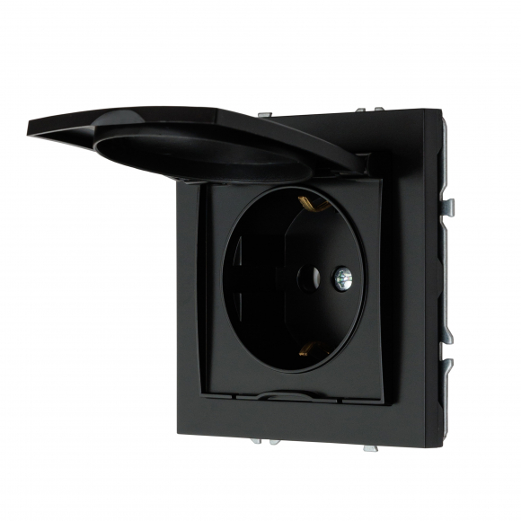 Розетка с заземлением и крышкой, 16 А, 250 В (черный) MI5-1402