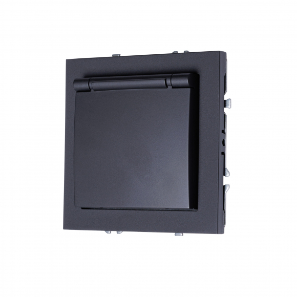 Розетка с заземлением и крышкой, 16 А, 250 В (черный soft touch) MI5-1403