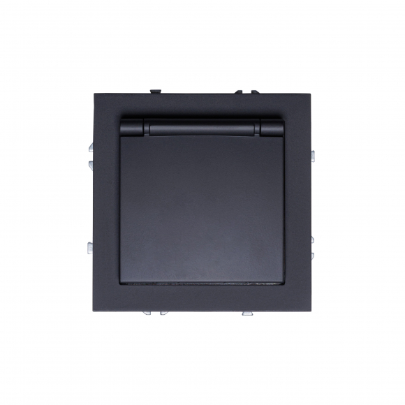 Розетка с заземлением и крышкой, 16 А, 250 В (черный soft touch) MI5-1403