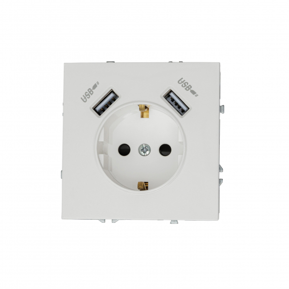 Розетка с заземлением, 16 А, 250 В, с 2 зарядными портами USB 3.1 A (белый глянцевый) MI5-1501