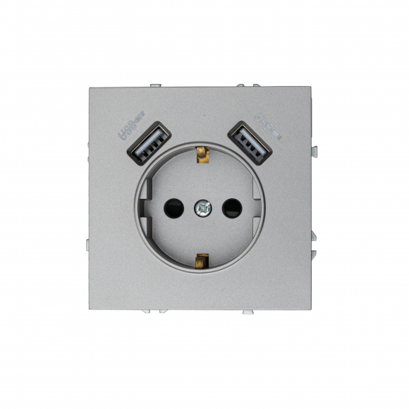 Розетка с заземлением, 16 А, 250 В, с 2 зарядными портами USB 3.1 A (графит) MI5-1504