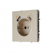 Розетка с заземлением, 16 А, 250 В, с зарядными портами USB Type A + Type C  3.1 A  (латунь) MI5-1605