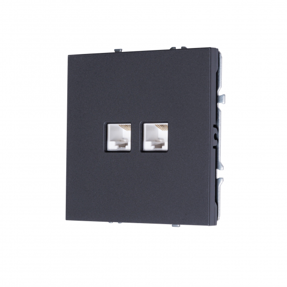 Компьютерная розетка RJ-45 кат. 5e двойная (черный soft touch) MI5-1803