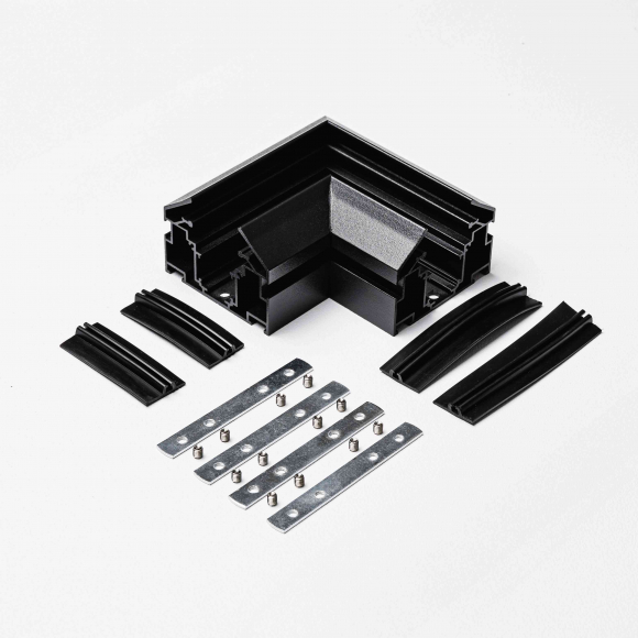 Угловой коннектор MKA-3R2-CC-B для магнитного трекового шинопровода для натяжных потолков серии MKT-3R2, Черный Угловой коннектор MKA-3R2-CC-B для магнитного трекового шинопровода для натяжных потолков серии MKT-3R2, Черный