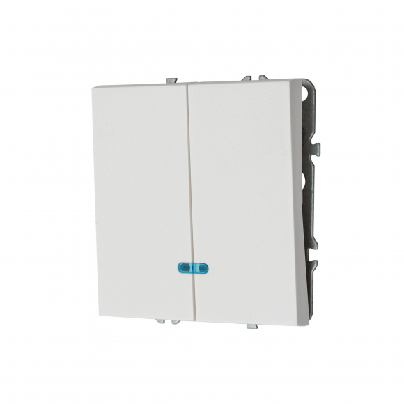 Выключатель двухклавишный с подсветкой , 16 А, 250 В (белый глянцевый) MI5-0701