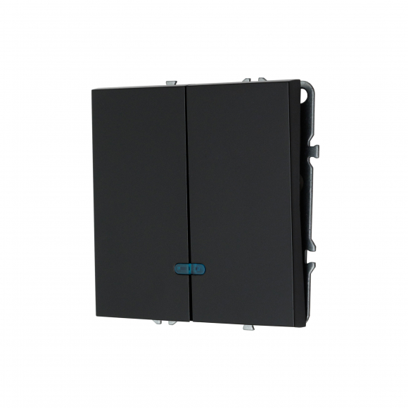 Выключатель двухклавишный с подсветкой, 16 А, 250 В (черный) MI5-0702