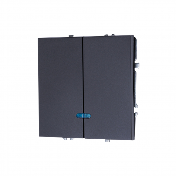 Выключатель двухклавишный с подсветкой, 16 А, 250 В (черный soft touch) MI5-0703