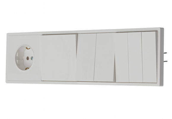 Переключатель двухклавишный проходной , 16 А, 250 В (белый глянцевый) MI5-0801