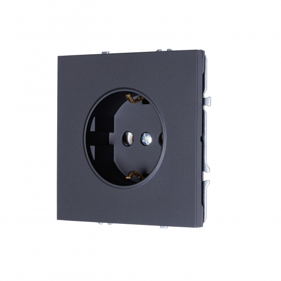 Розетка с заземлением, 16 А, 250 В (черный soft touch) MI5-1203