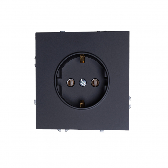Розетка с заземлением, 16 А, 250 В (черный soft touch) MI5-1203